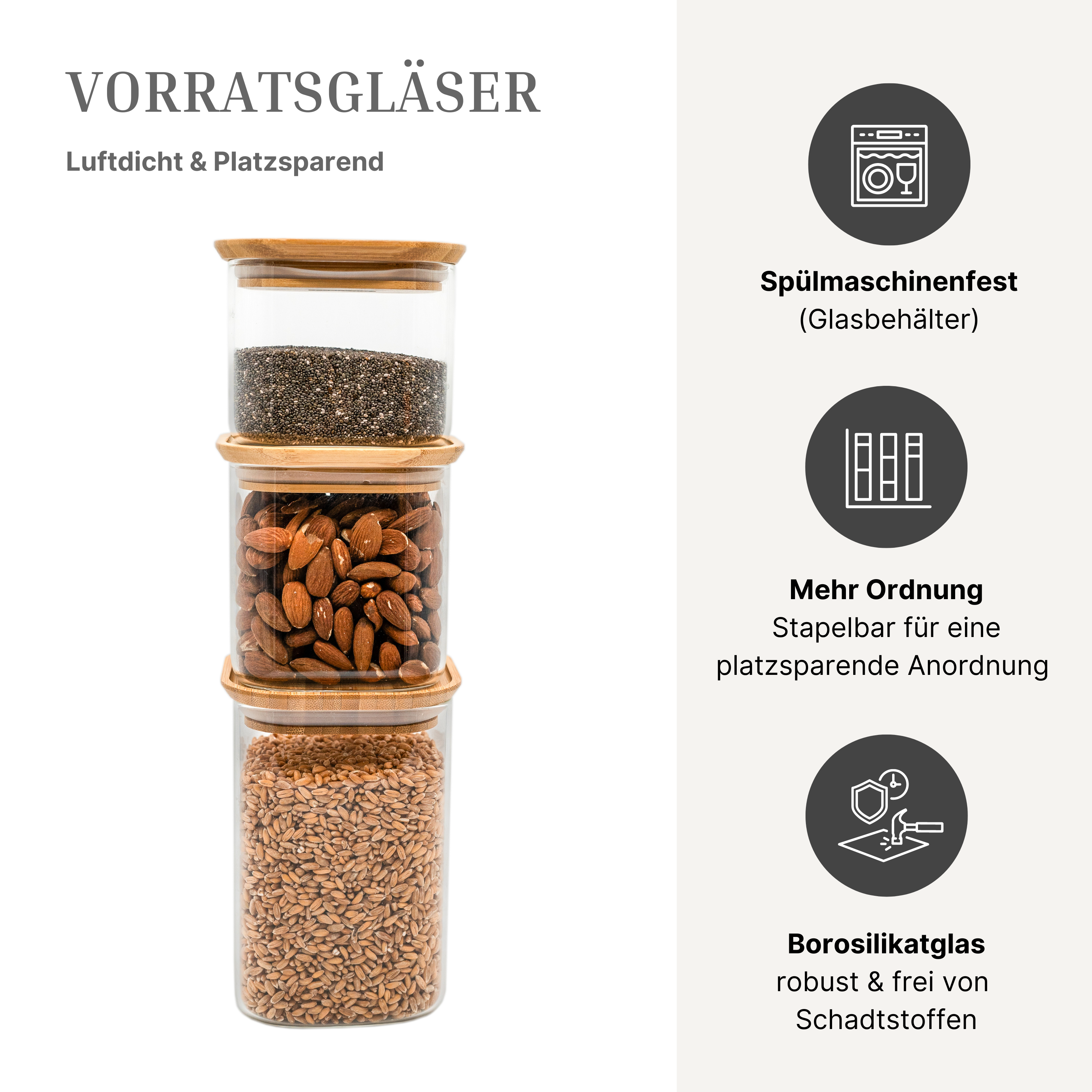 Vorratsgläser 4er Set 800ml - eckig